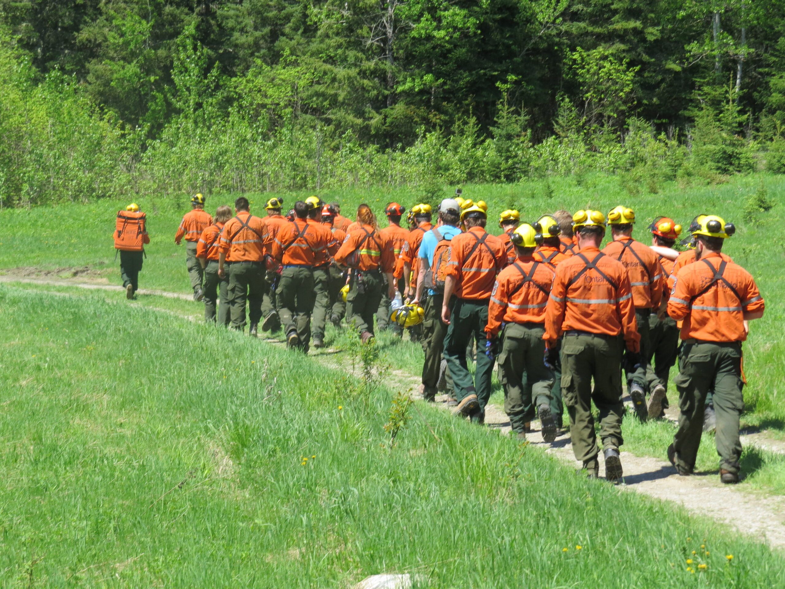 IMG_2299 A group of trainees marching down a road in preparation for a firefighter training course.